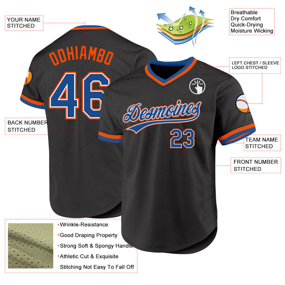 Custom Black Blue-Orange Authentic Throwback Baseball Jersey baseball jersey product view 3