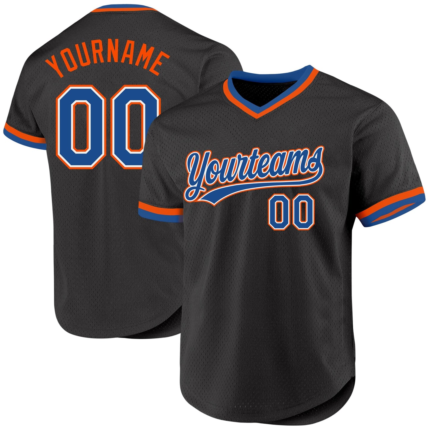 Custom Black Blue-Orange Authentic Throwback Baseball Jersey baseball jersey product view 1