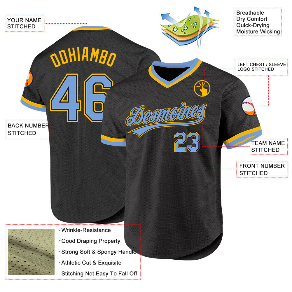 Custom Black Light Blue-Gold Authentic Throwback Baseball Jersey baseball jersey product view 3