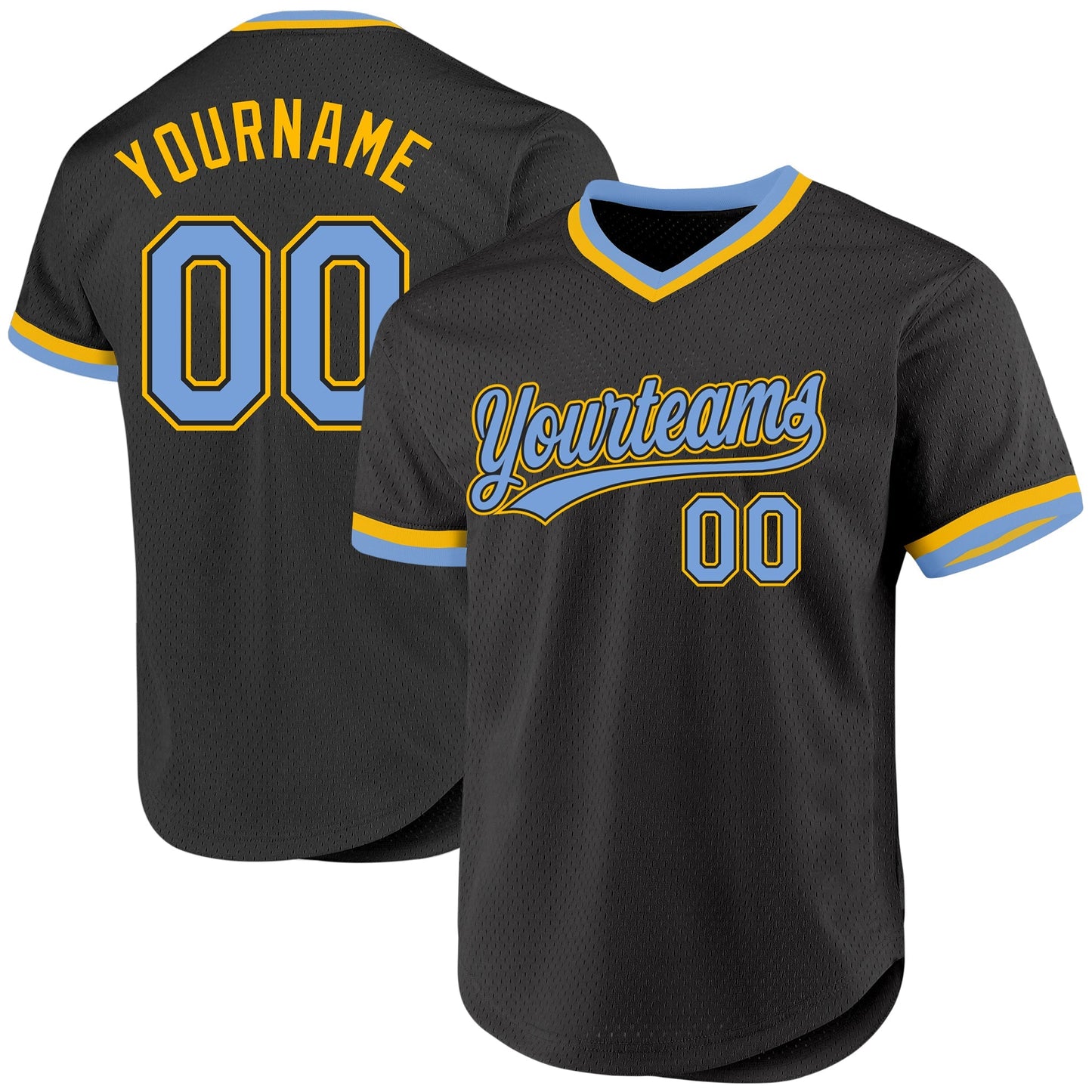 Custom Black Light Blue-Gold Authentic Throwback Baseball Jersey baseball jersey product view 1