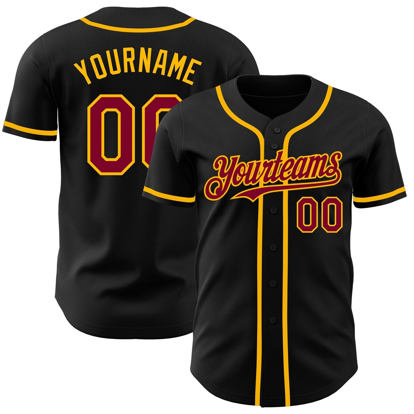 Custom Black Maroon-Gold Authentic Baseball Jersey baseball jersey product view 1