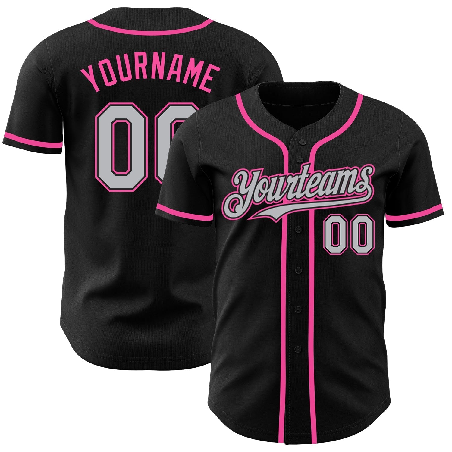 Custom Black Gray-Pink Authentic Baseball Jersey baseball jersey product view 1