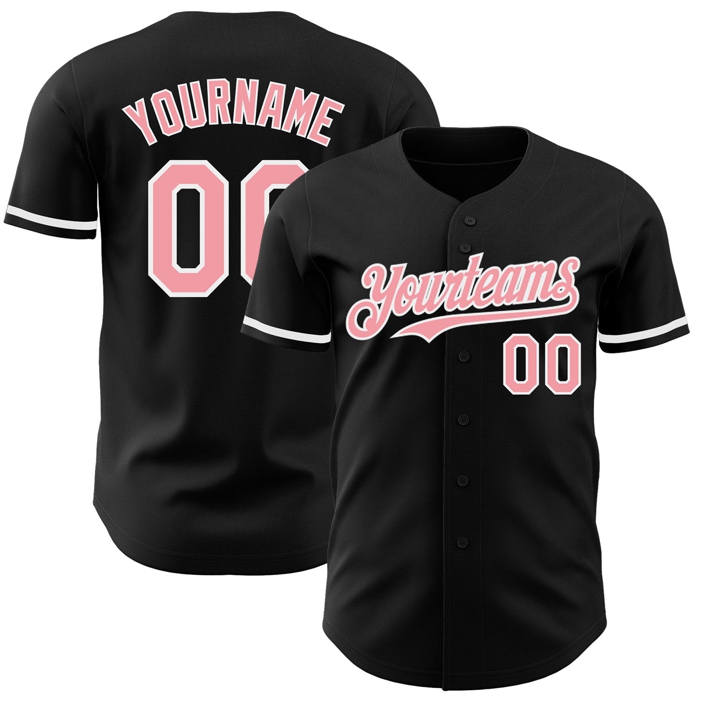 Custom Black Medium Pink-White Authentic Baseball Jersey baseball jersey product view 1
