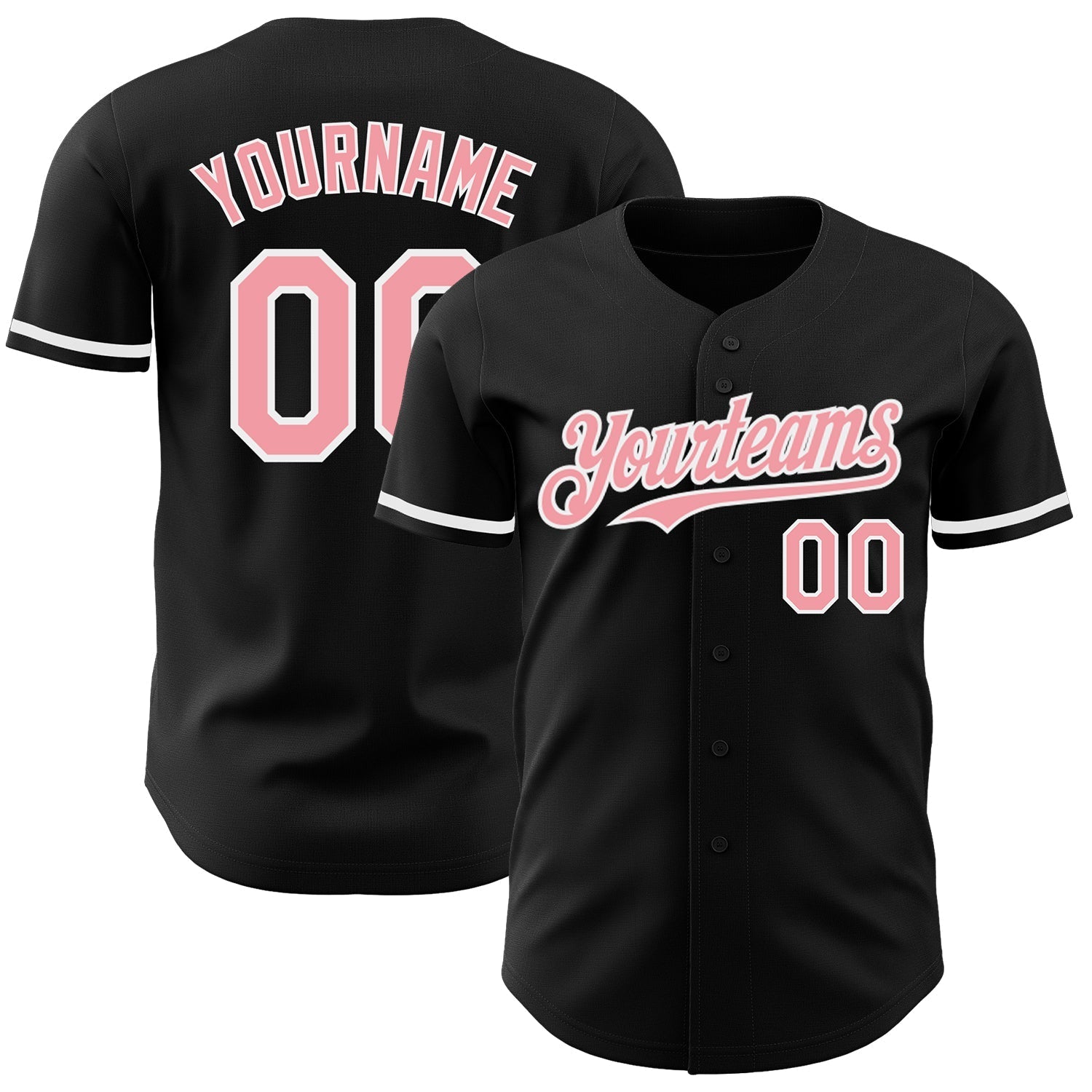 Custom Black Medium Pink-White Authentic Baseball Jersey baseball jersey product view 1