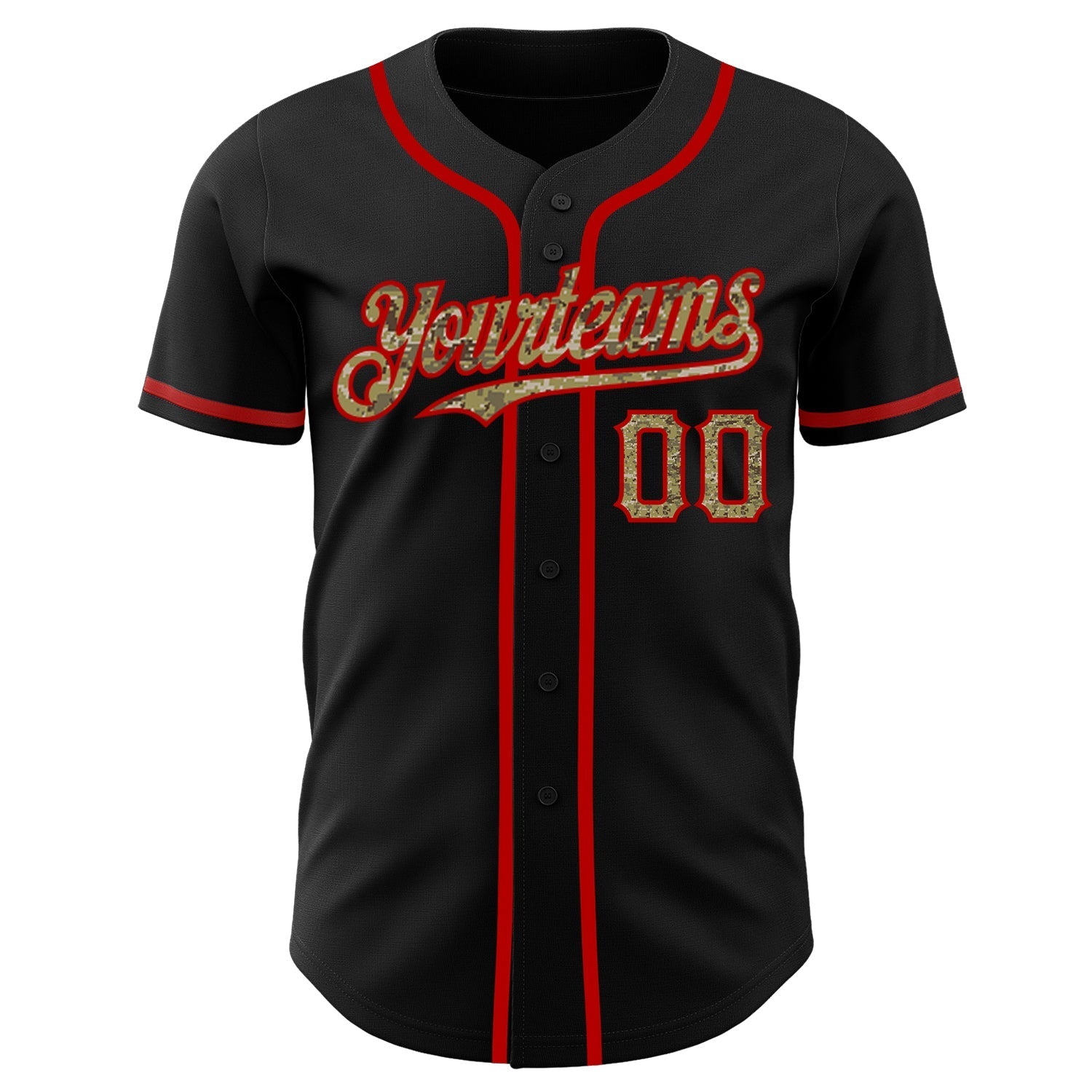 Custom Black Camo-Red Authentic Baseball Jersey baseball jersey product view 2