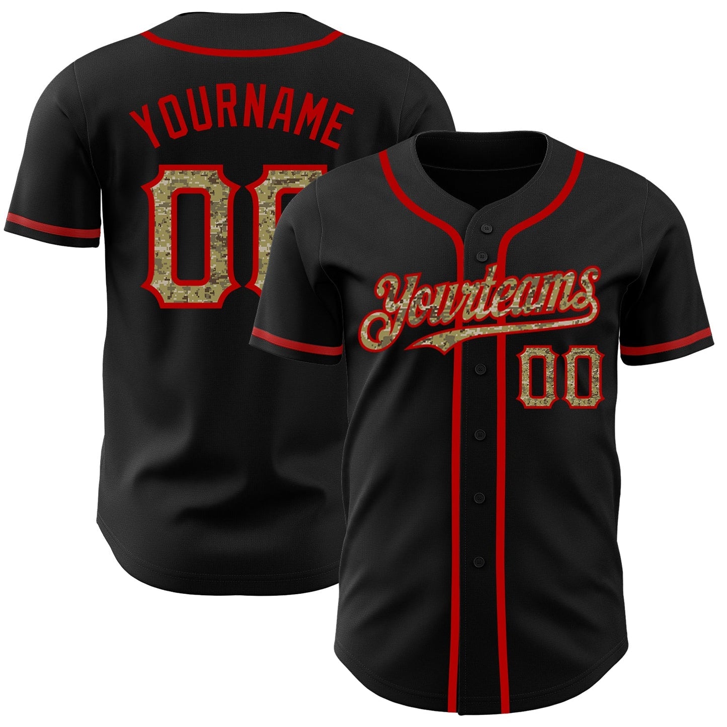 Custom Black Camo-Red Authentic Baseball Jersey baseball jersey product view 1