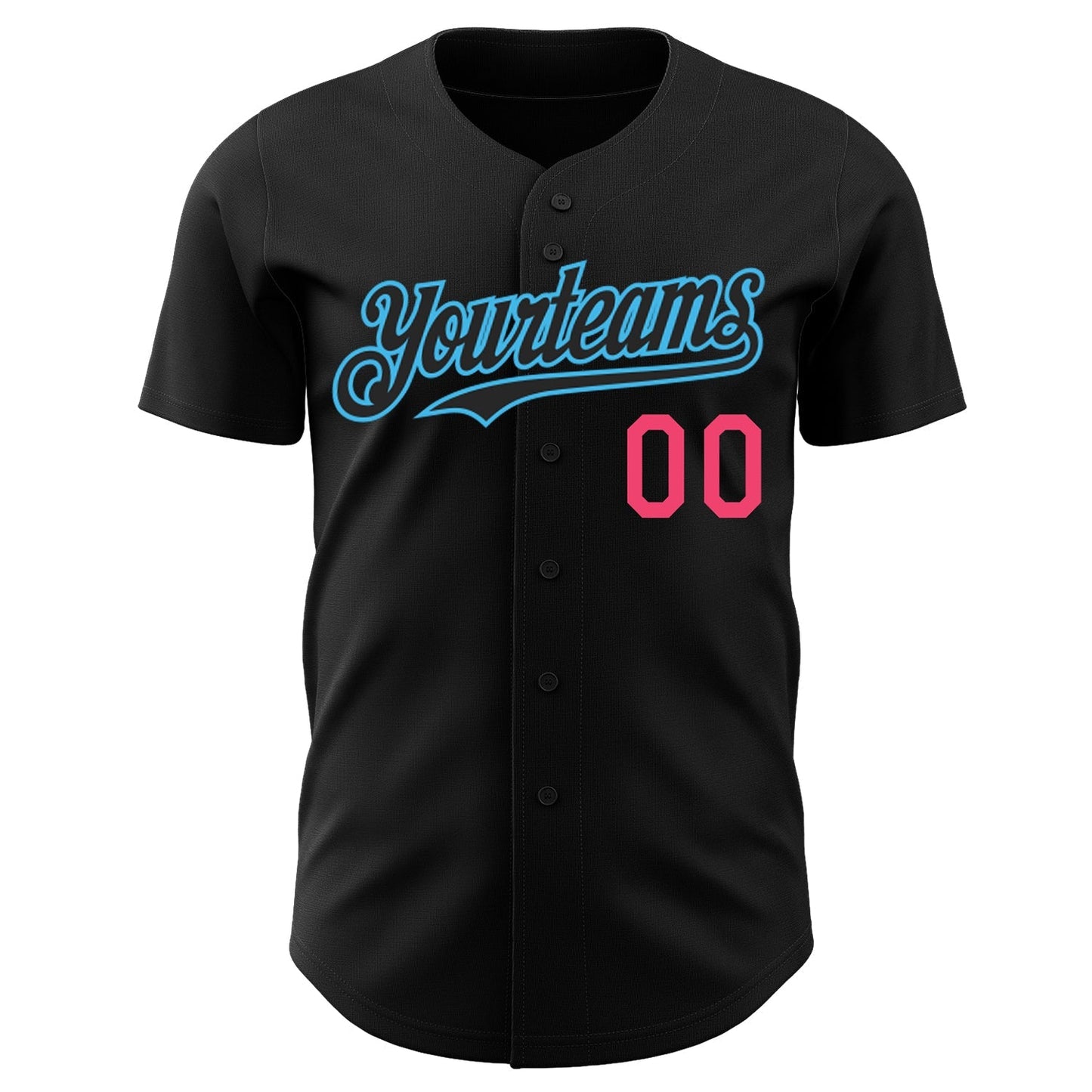 Custom Black Neon Pink-Sky Blue Authentic Baseball Jersey baseball jersey product view 2
