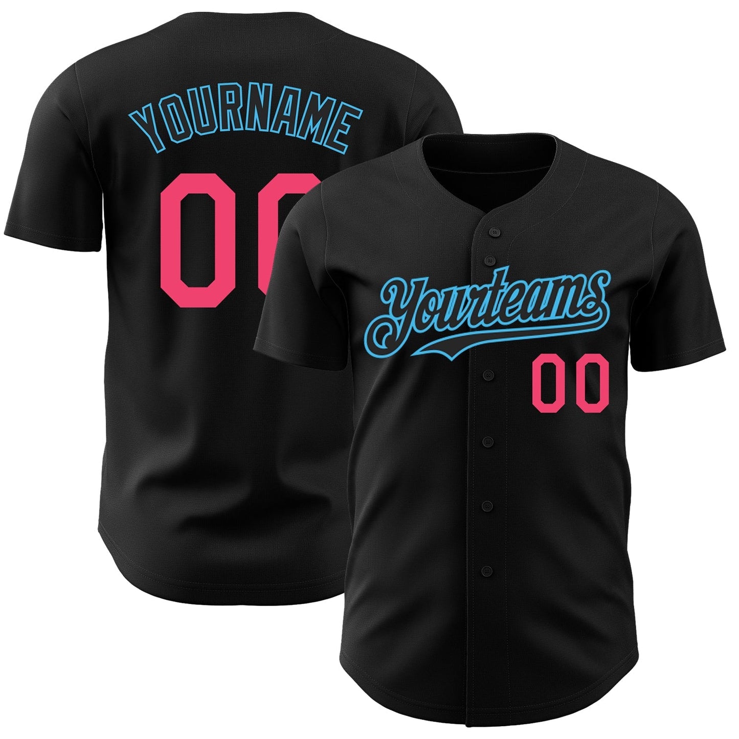 Custom Black Neon Pink-Sky Blue Authentic Baseball Jersey baseball jersey product view 1