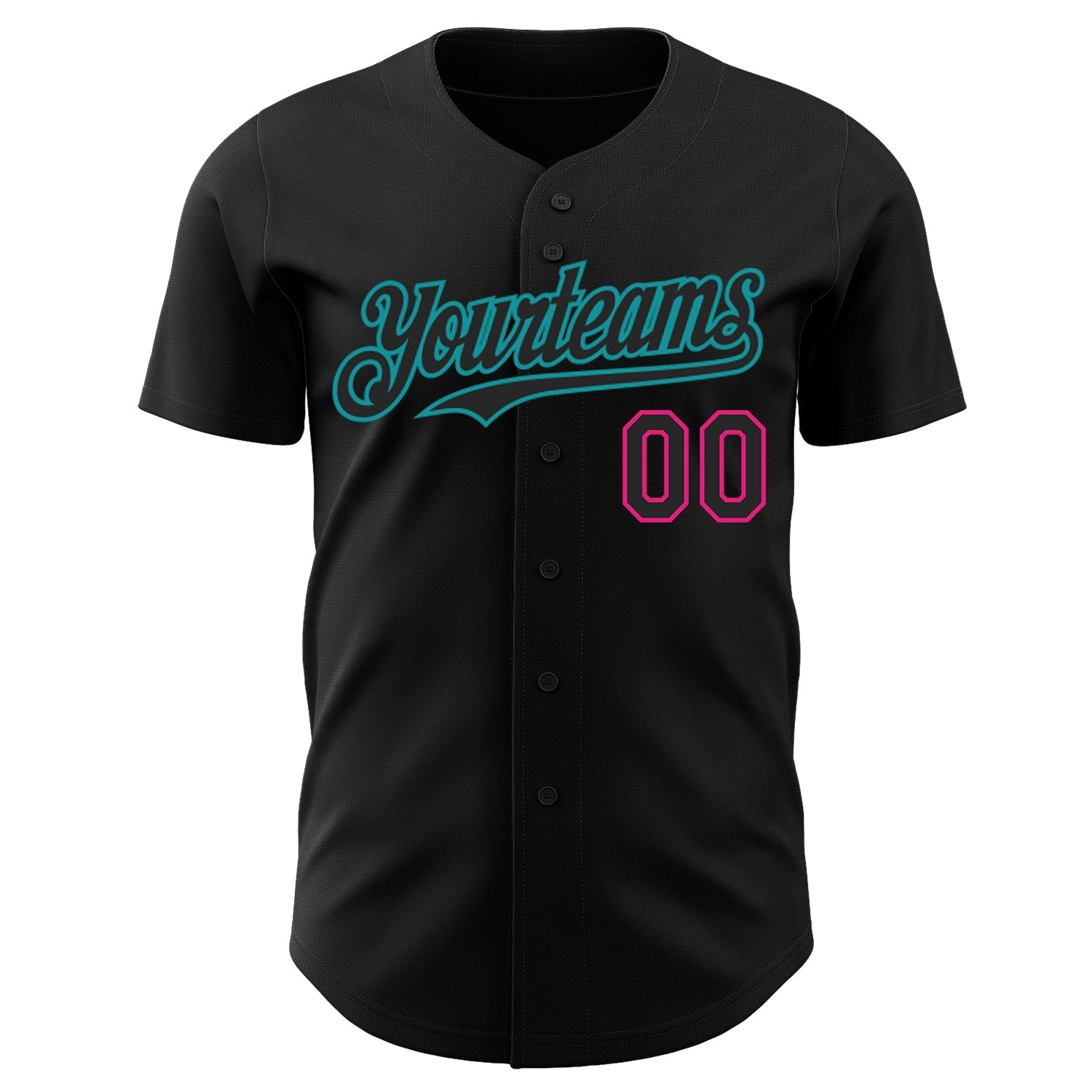Custom Black Hot Pink-Teal Authentic Baseball Jersey baseball jersey product view 2