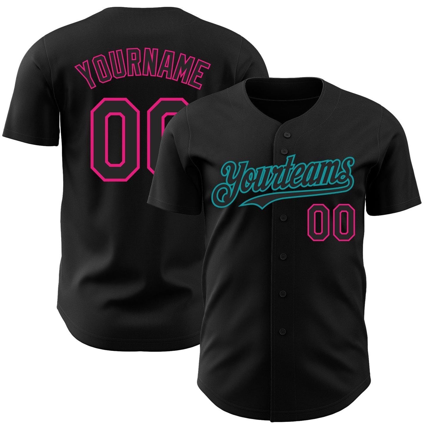 Custom Black Hot Pink-Teal Authentic Baseball Jersey baseball jersey product view 1