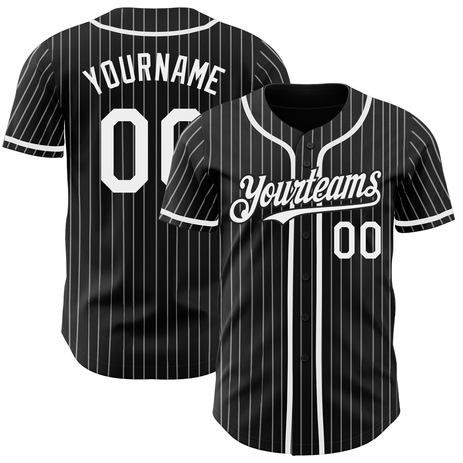 Custom Black White Pinstripe Authentic Baseball Jersey baseball jersey product view 1