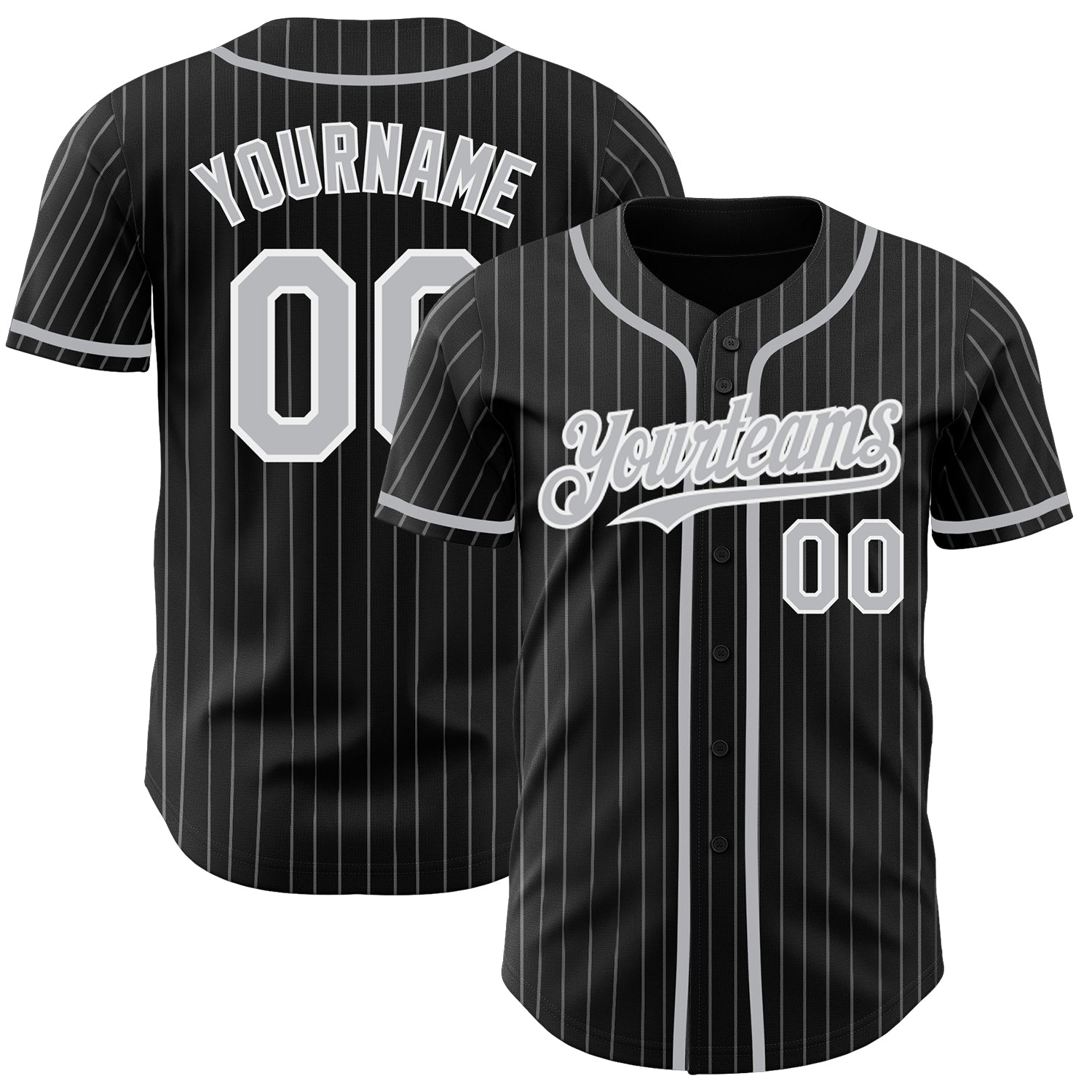 Custom Black Gray Pinstripe White Authentic Baseball Jersey baseball jersey product view 1