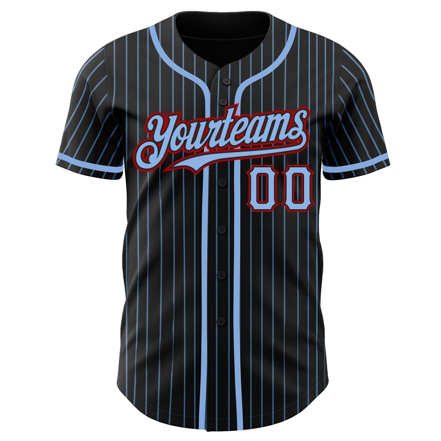 Custom Black Light Blue Pinstripe Red Authentic Baseball Jersey baseball jersey product view 2