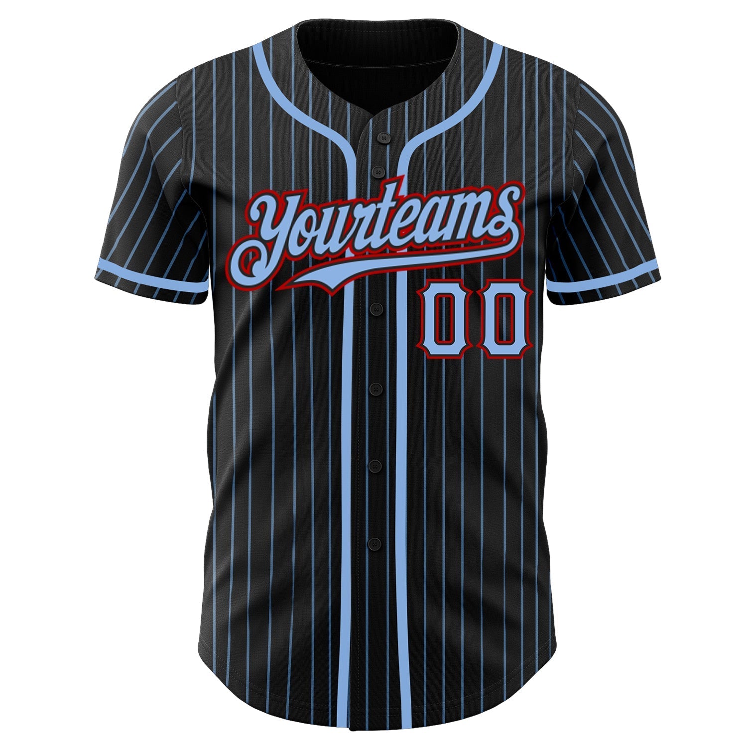 Custom Black Light Blue Pinstripe Red Authentic Baseball Jersey baseball jersey product view 2