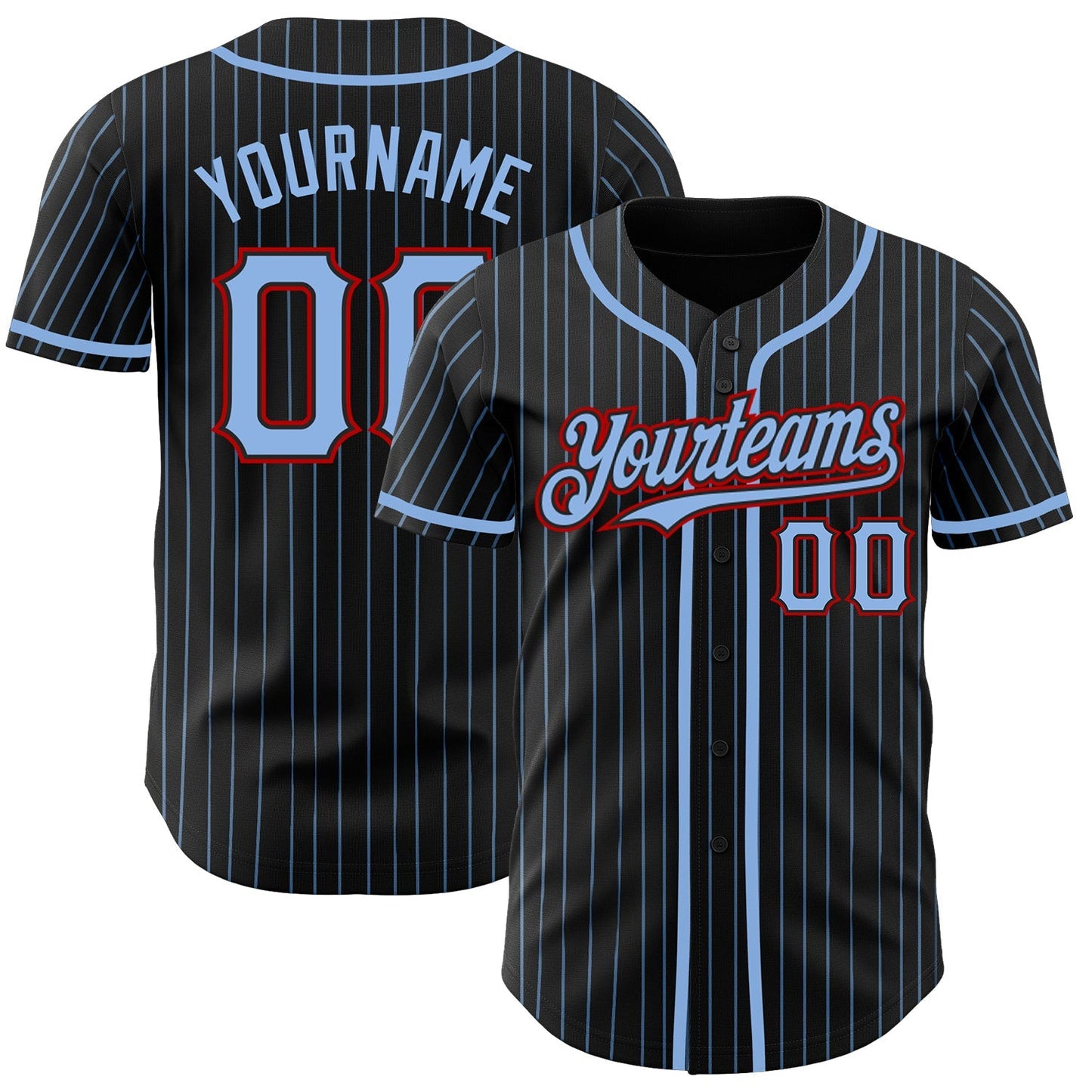 Custom Black Light Blue Pinstripe Red Authentic Baseball Jersey baseball jersey product view 1
