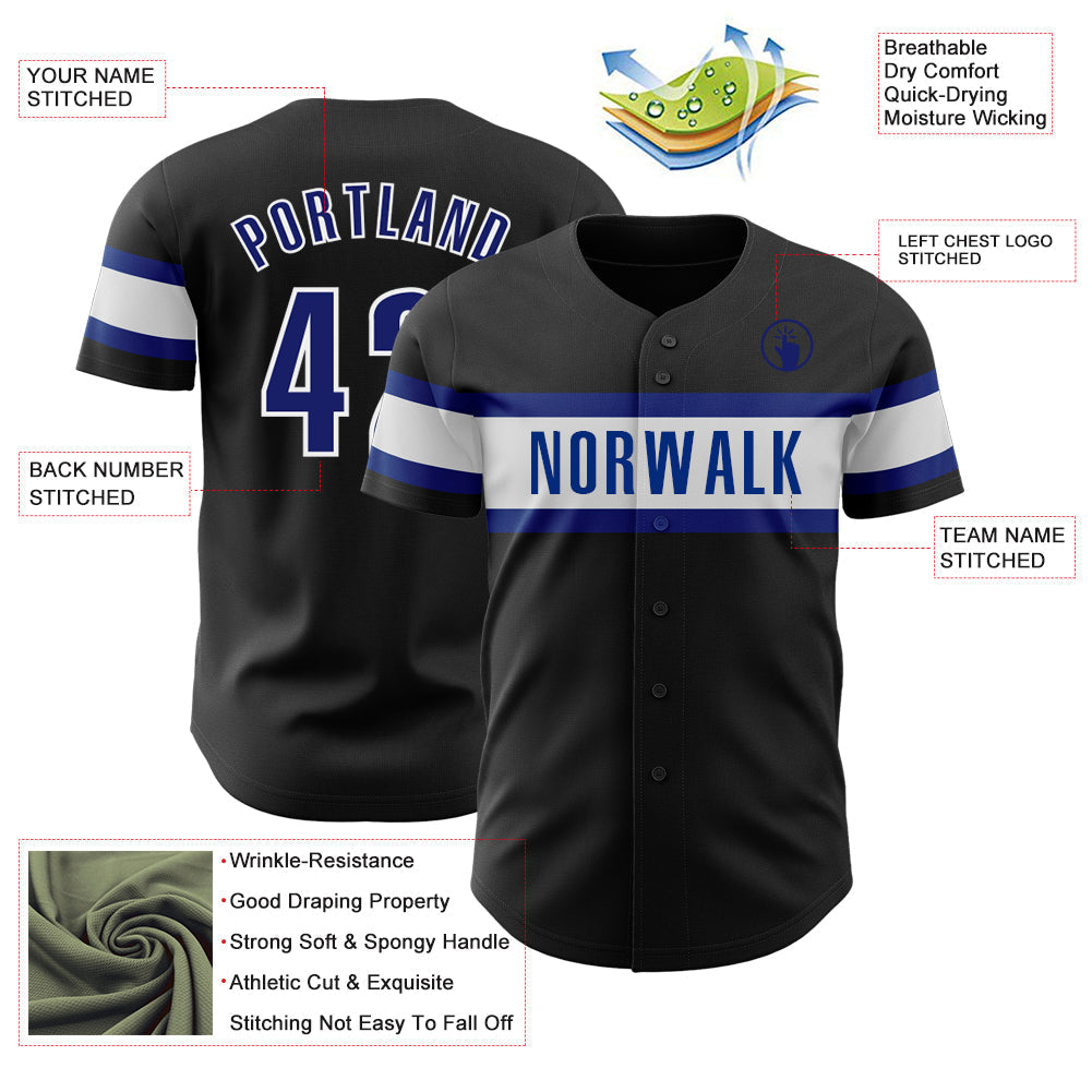 Custom Black Royal-White Authentic Baseball Jersey baseball jersey product view 3