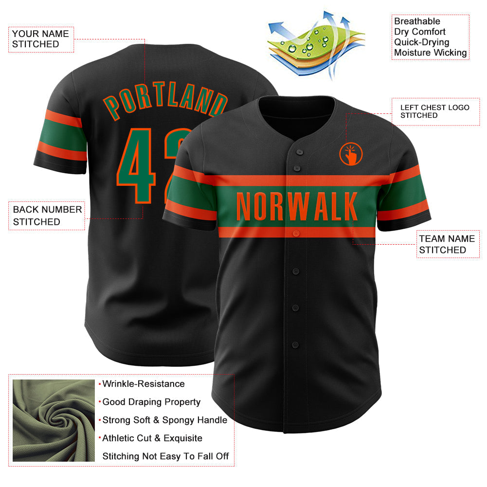 Custom Black Kelly Green-Orange Authentic Baseball Jersey baseball jersey product view 3