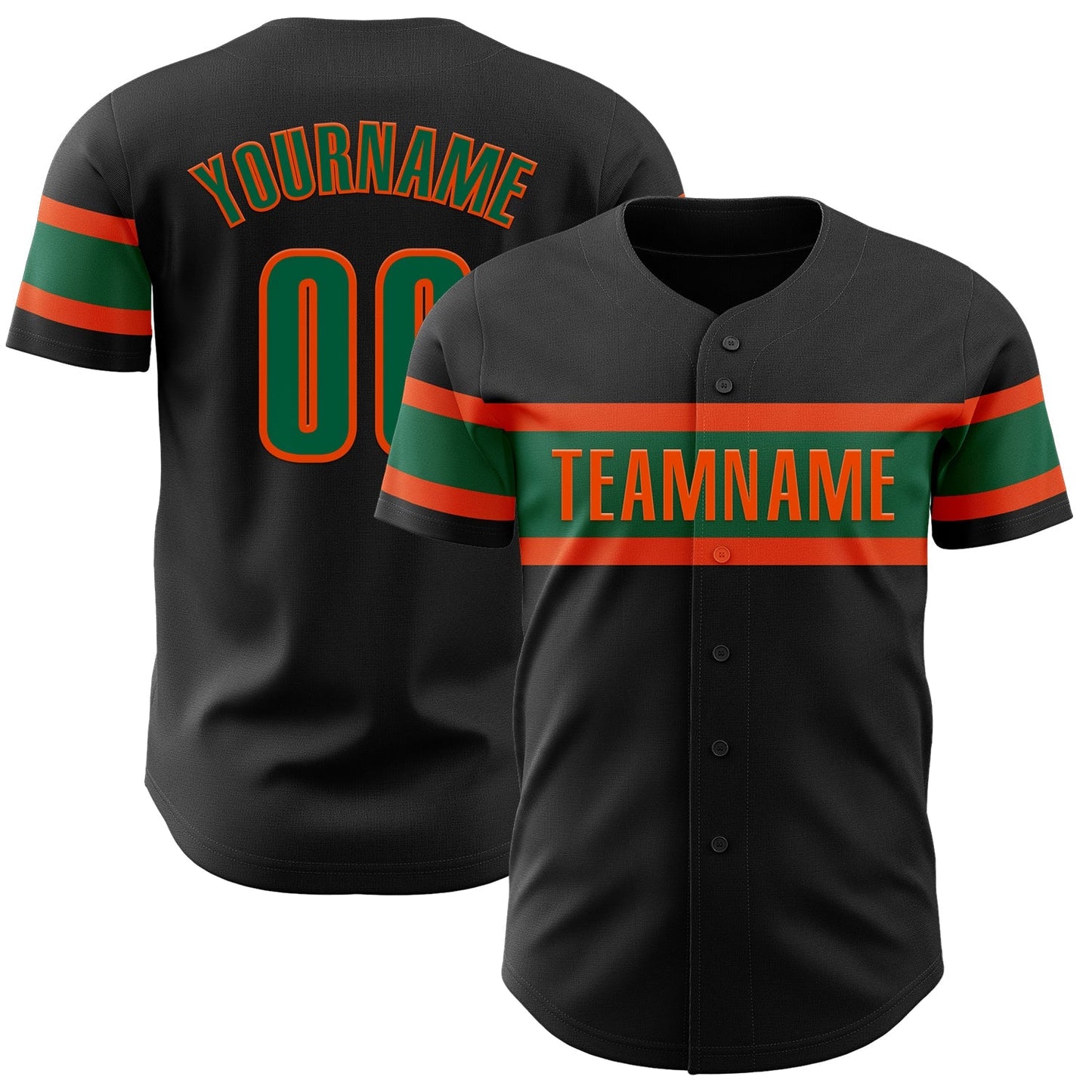 Custom Black Kelly Green-Orange Authentic Baseball Jersey baseball jersey product view 1