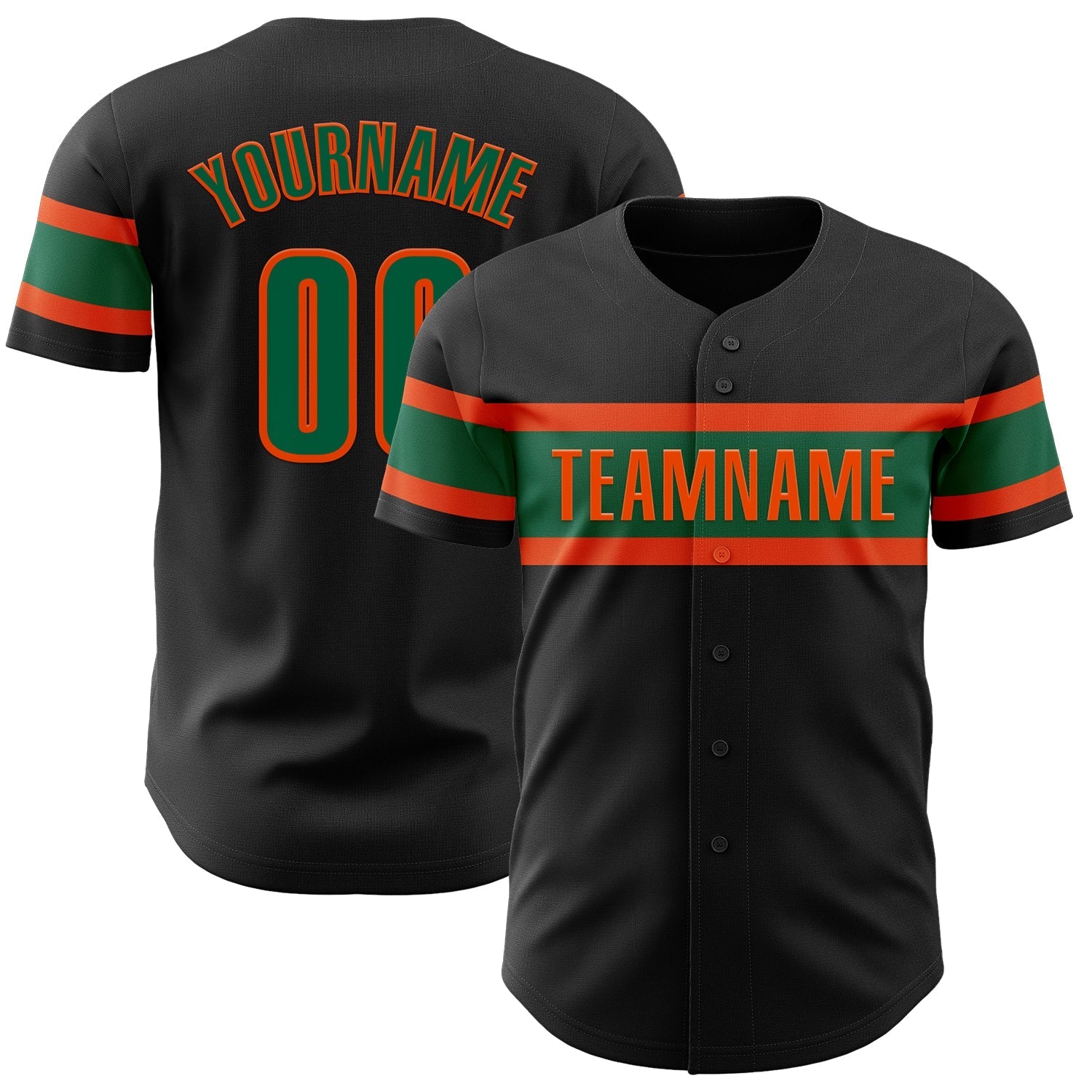 Custom Black Kelly Green-Orange Authentic Baseball Jersey baseball jersey product view 1
