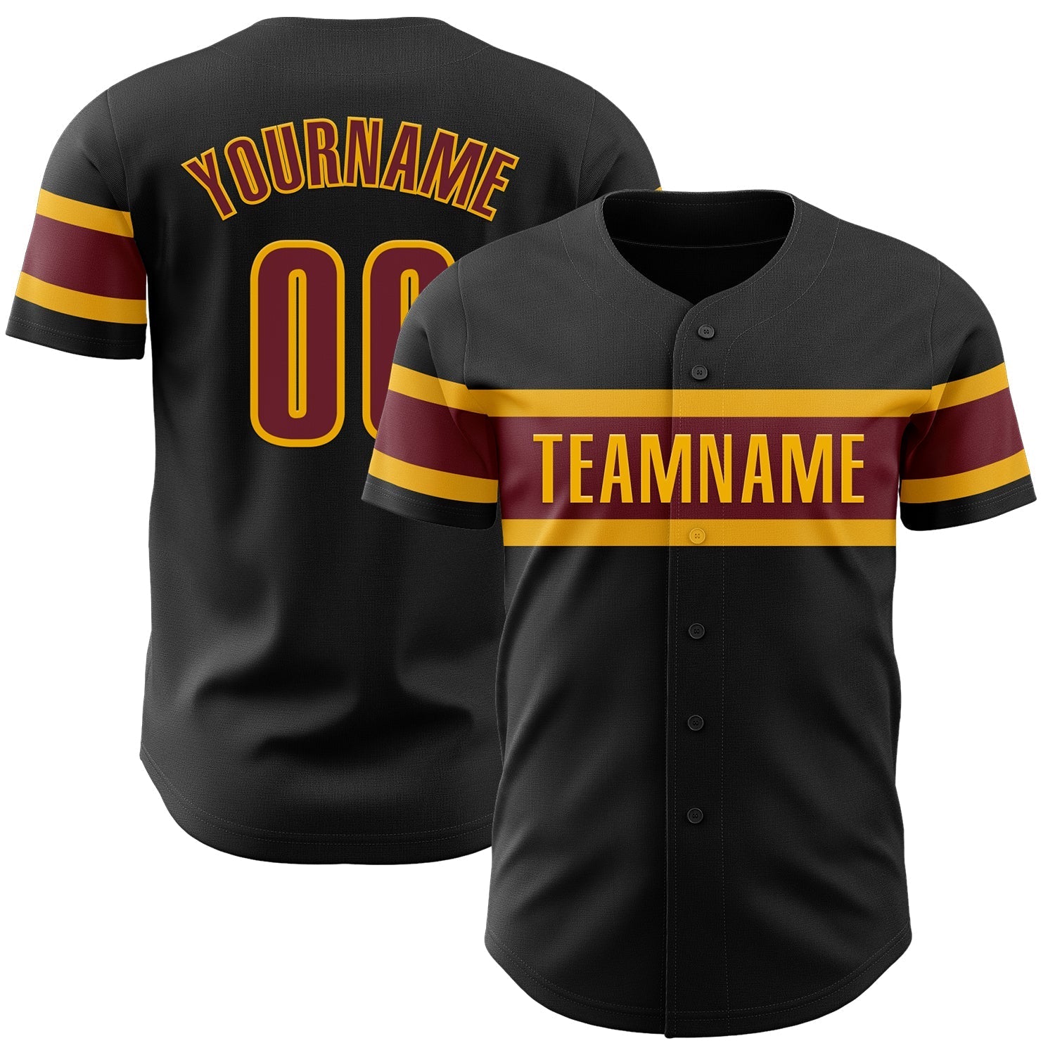 Custom Black Burgundy-Gold Authentic Baseball Jersey baseball jersey product view 1