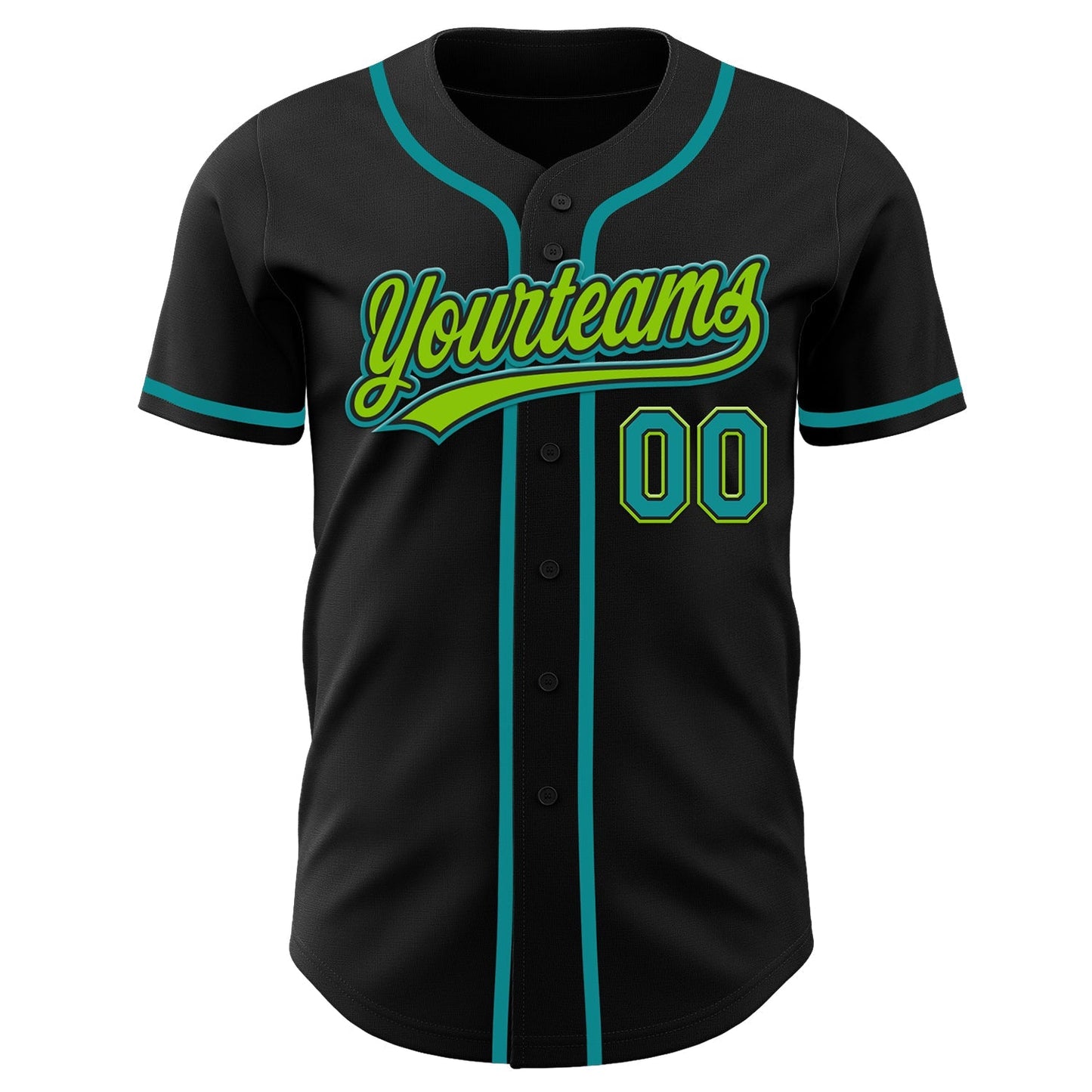 Custom Black Teal-Neon Green Authentic Baseball Jersey baseball jersey product view 2