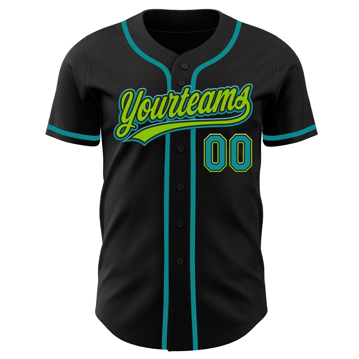 Custom Black Teal-Neon Green Authentic Baseball Jersey baseball jersey product view 2