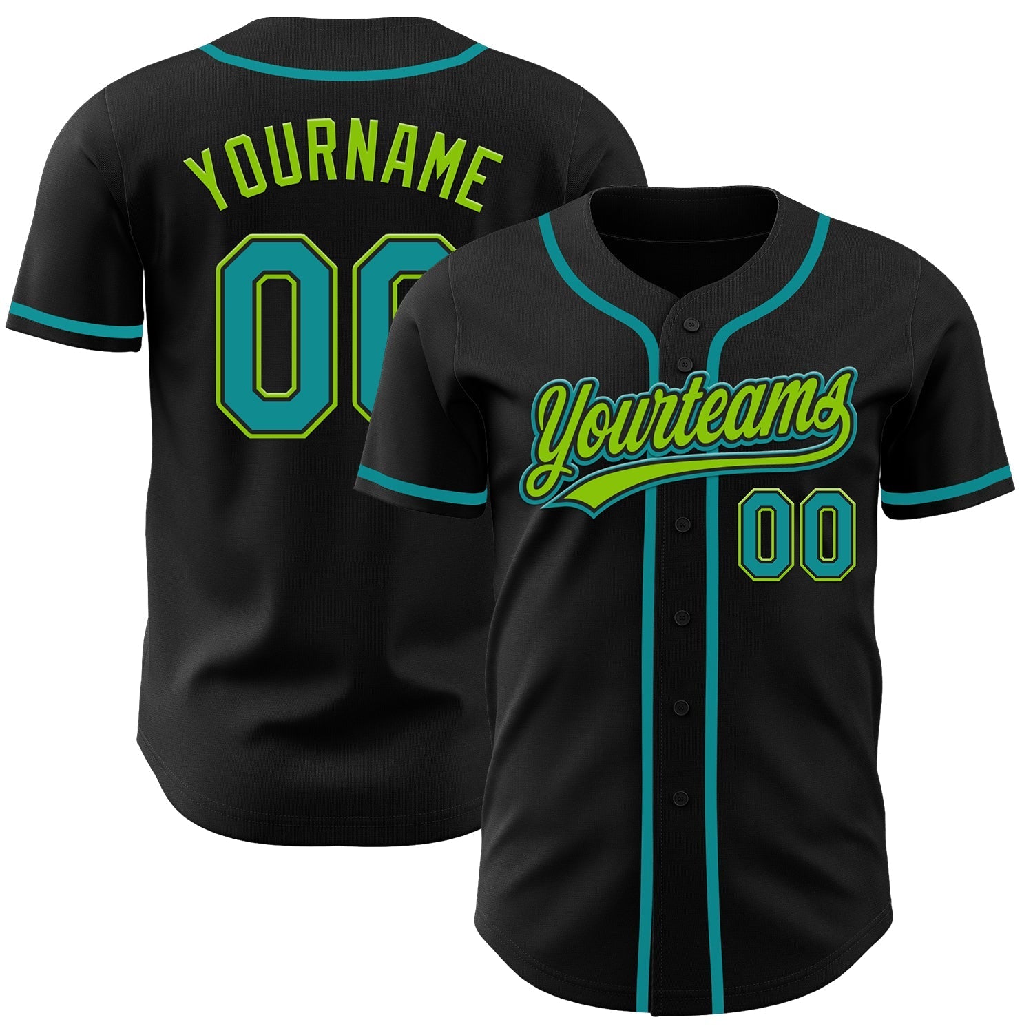 Custom Black Teal-Neon Green Authentic Baseball Jersey baseball jersey product view 1