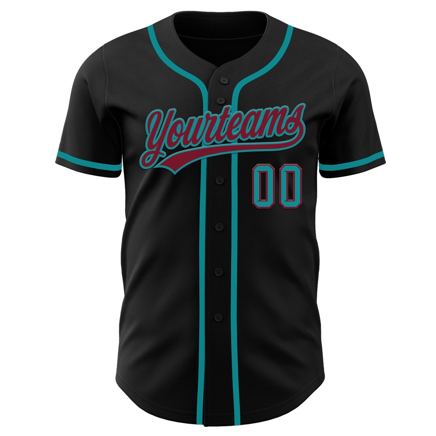 Custom Black Crimson-Teal Authentic Baseball Jersey baseball jersey product view 2