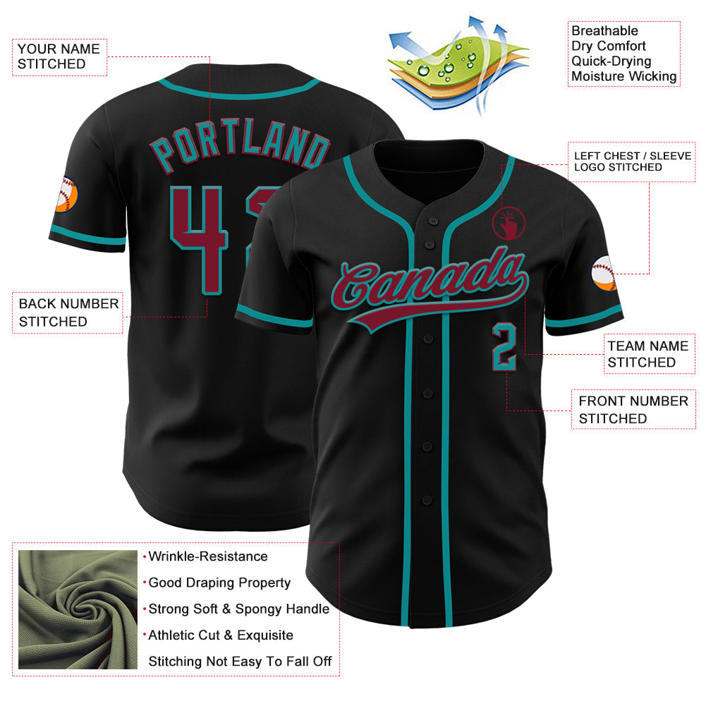 Custom Black Crimson-Teal Authentic Baseball Jersey baseball jersey product view 3