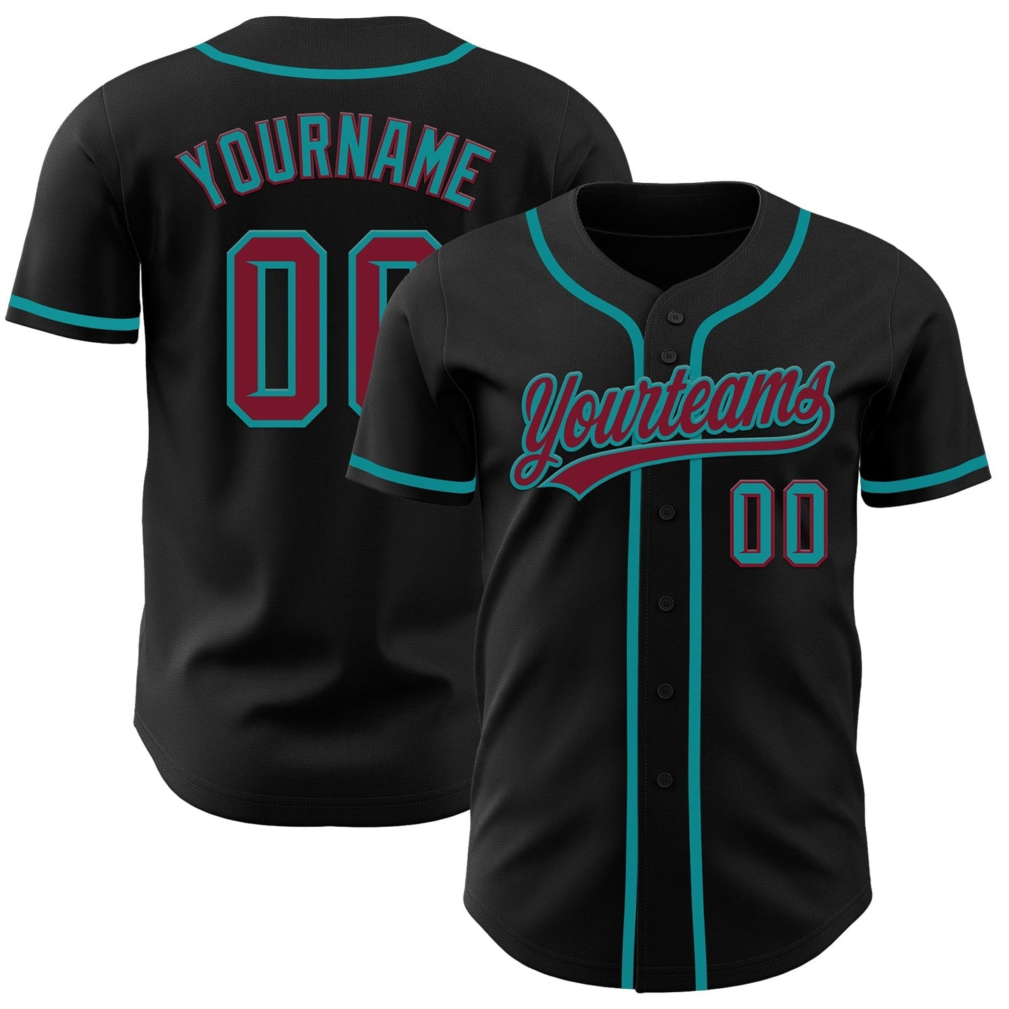 Custom Black Crimson-Teal Authentic Baseball Jersey baseball jersey product view 1