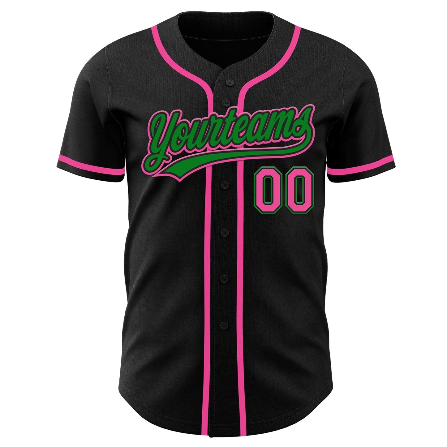 Custom Black Pink-Grass Green Authentic Baseball Jersey baseball jersey product view 2