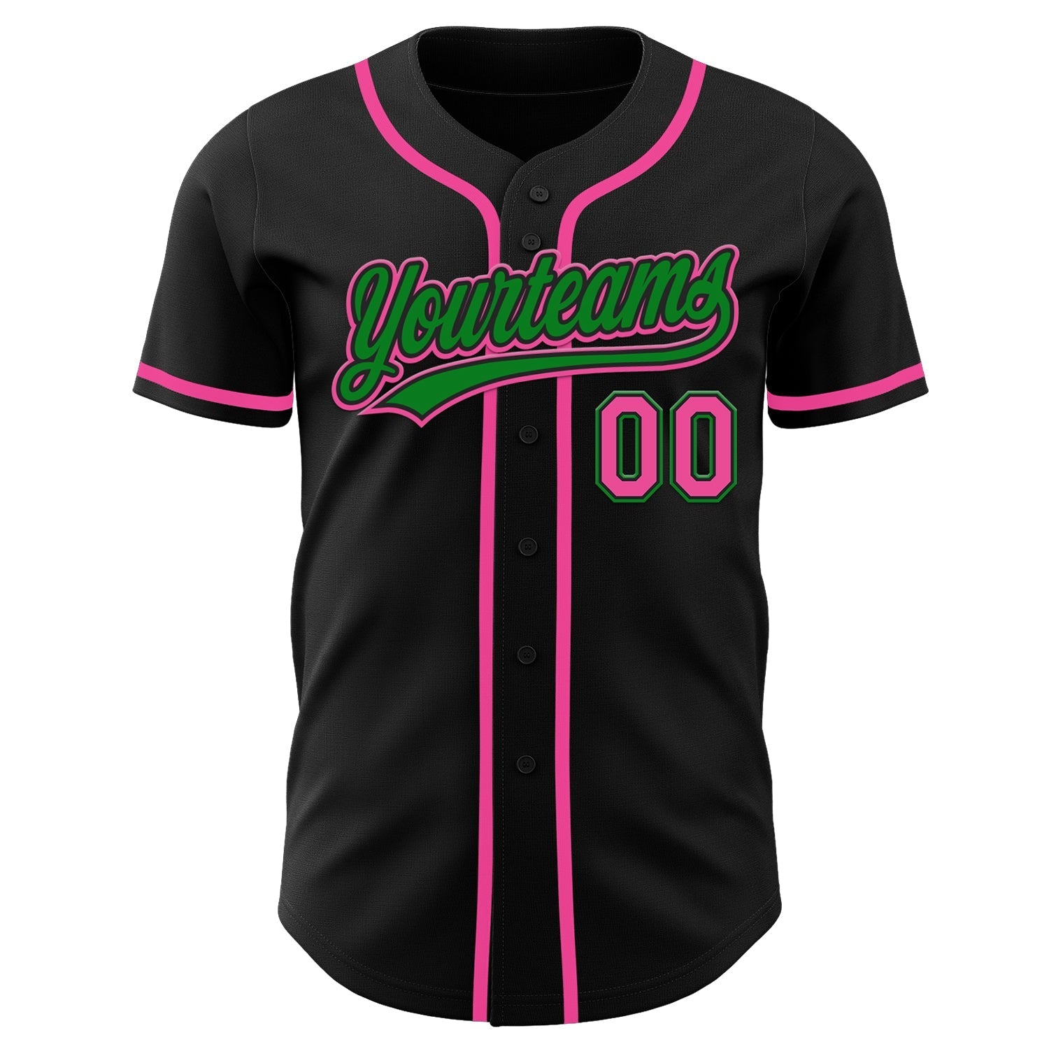 Custom Black Pink-Grass Green Authentic Baseball Jersey baseball jersey product view 2