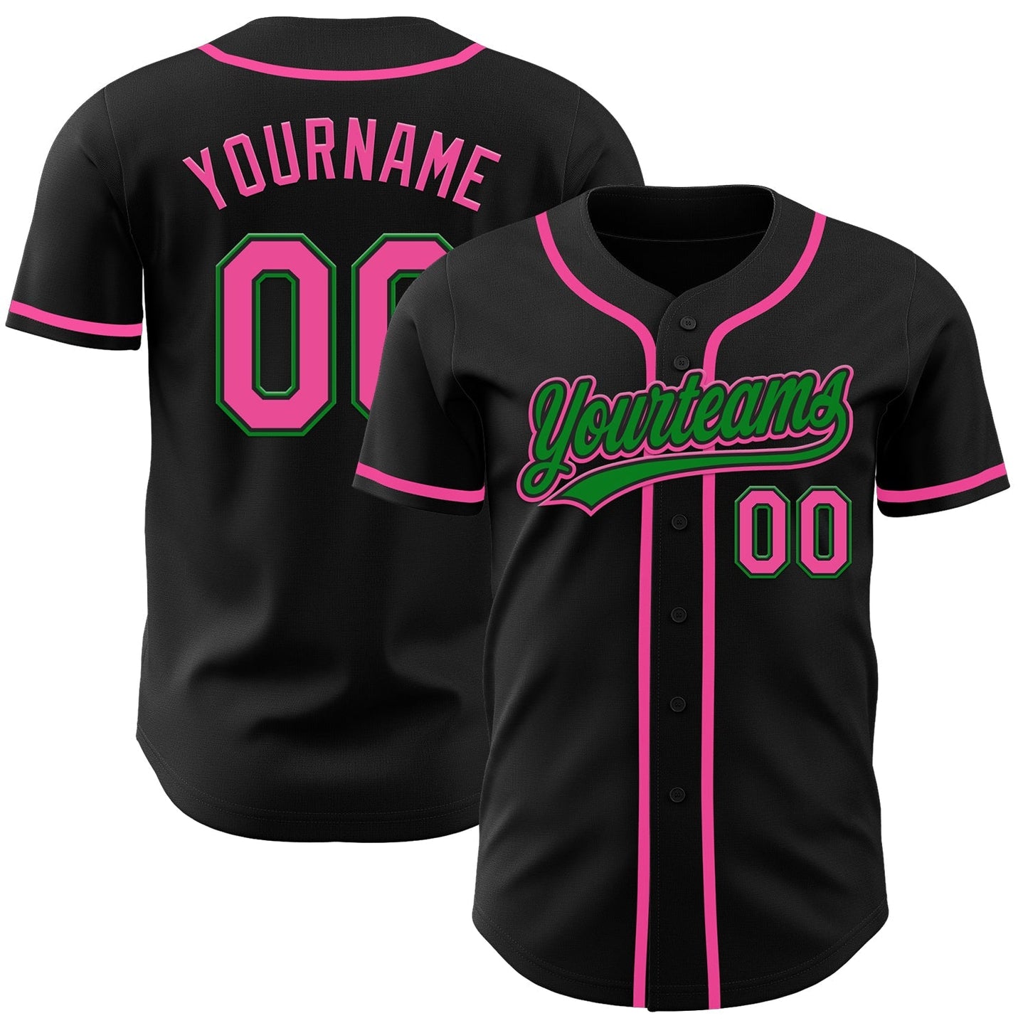 Custom Black Pink-Grass Green Authentic Baseball Jersey baseball jersey product view 1