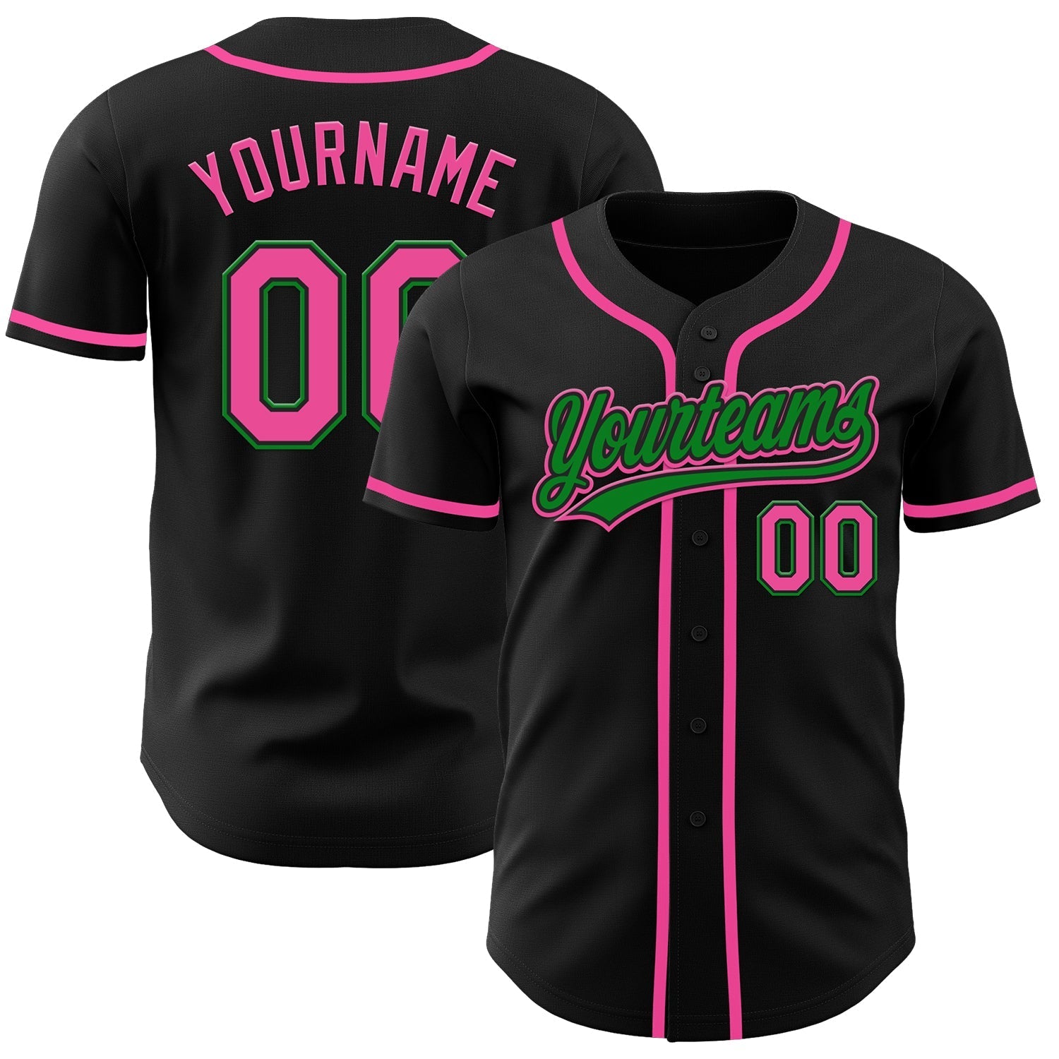 Custom Black Pink-Grass Green Authentic Baseball Jersey baseball jersey product view 1