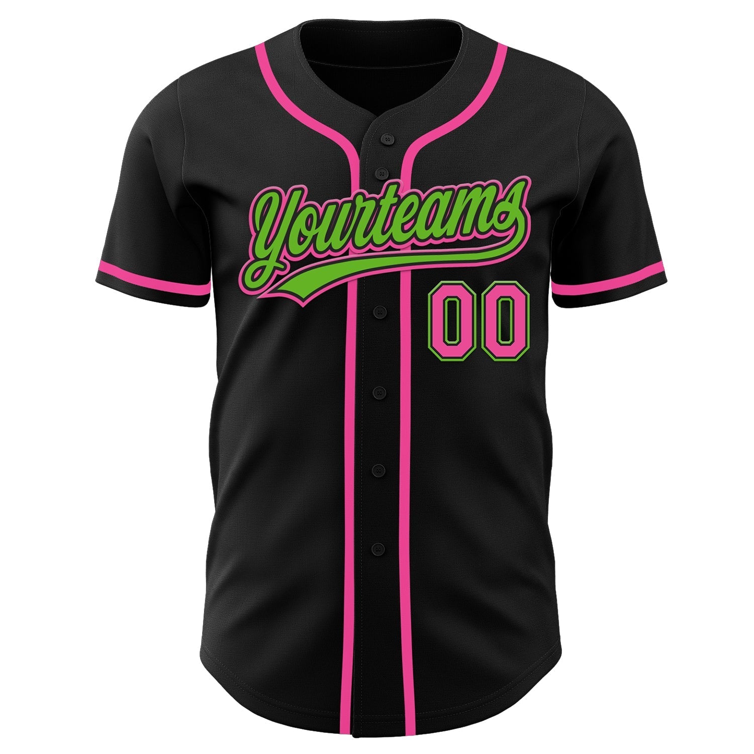 Custom Black Pink-Aurora Green Authentic Baseball Jersey baseball jersey product view 2