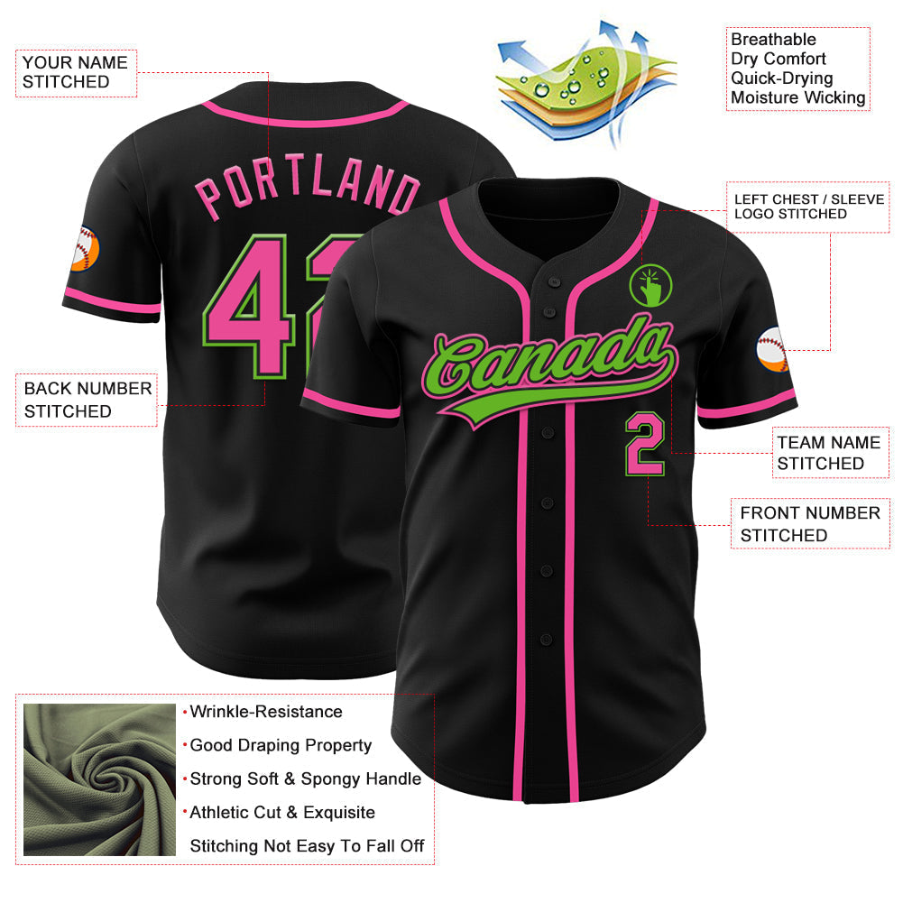 Custom Black Pink-Aurora Green Authentic Baseball Jersey baseball jersey product view 3