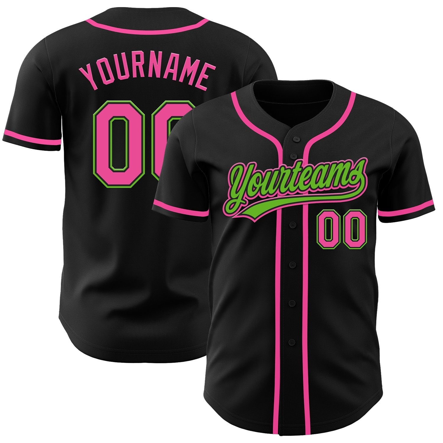 Custom Black Pink-Aurora Green Authentic Baseball Jersey baseball jersey product view 1