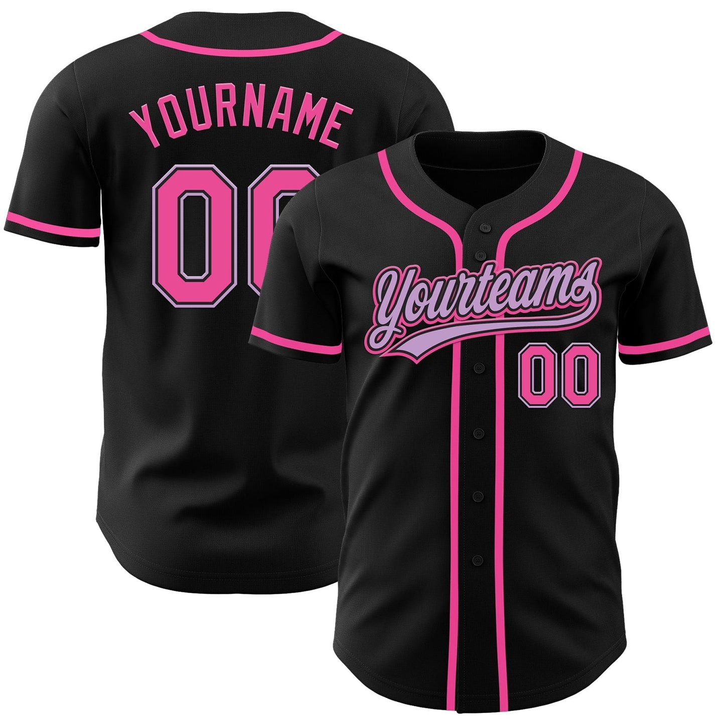 Custom Black Pink-Light Purple Authentic Baseball Jersey baseball jersey product view 1