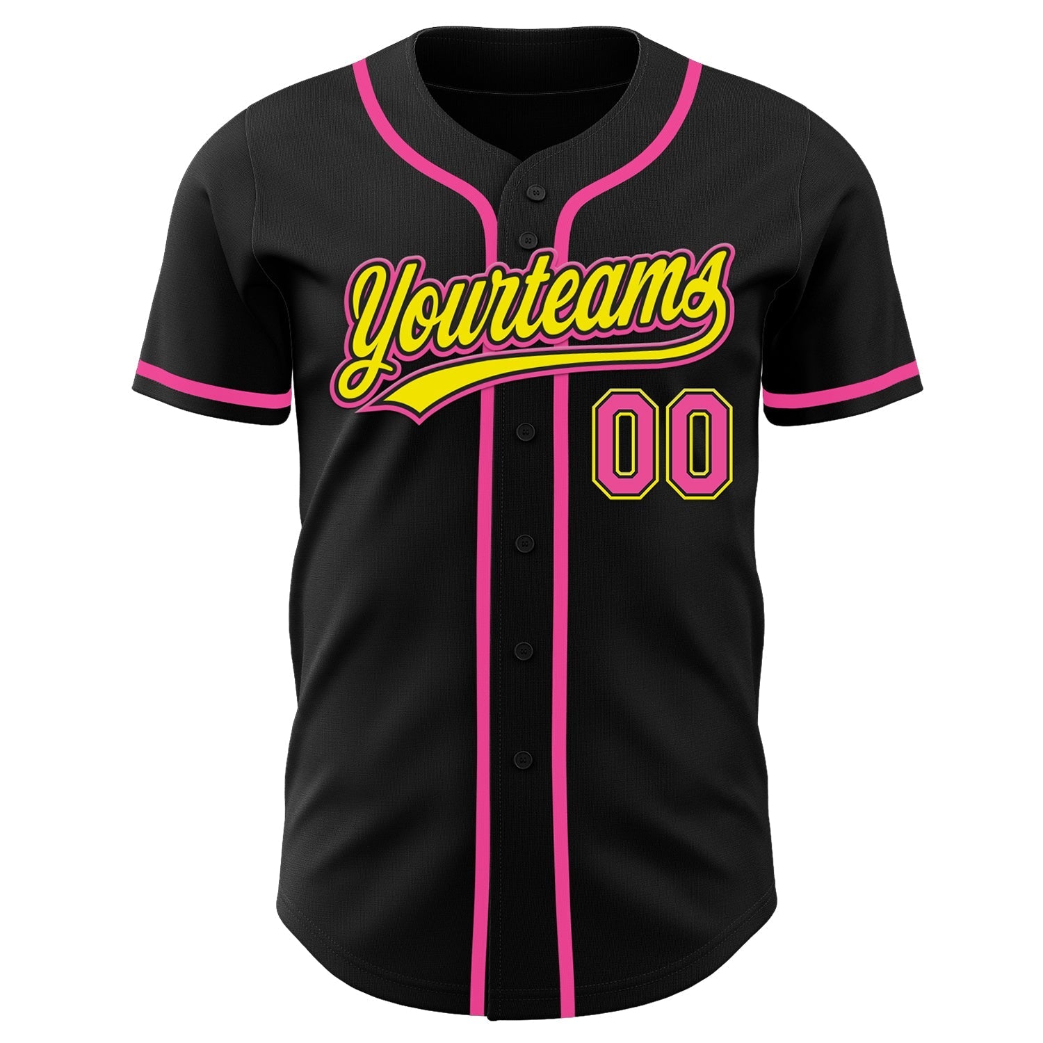 Custom Black Pink-Light Yellow Authentic Baseball Jersey baseball jersey product view 2