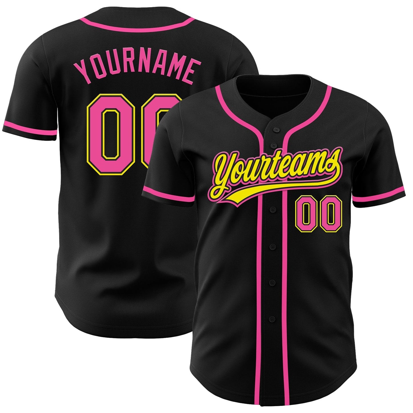 Custom Black Pink-Light Yellow Authentic Baseball Jersey baseball jersey product view 1