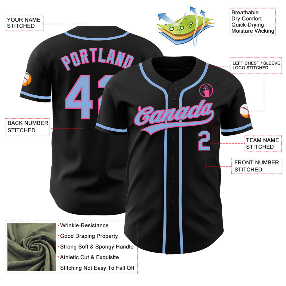 Custom Black Light Blue-Pink Authentic Baseball Jersey baseball jersey product view 3