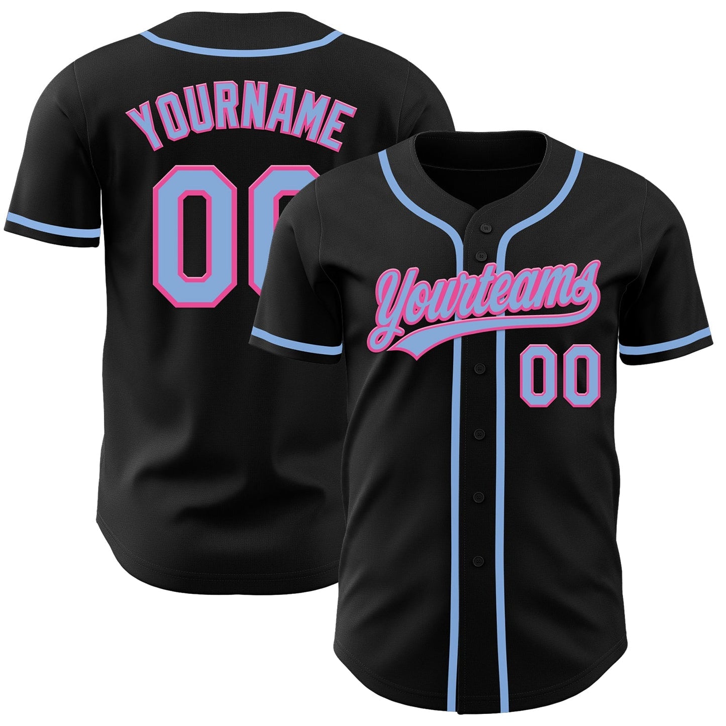 Custom Black Light Blue-Pink Authentic Baseball Jersey baseball jersey product view 1