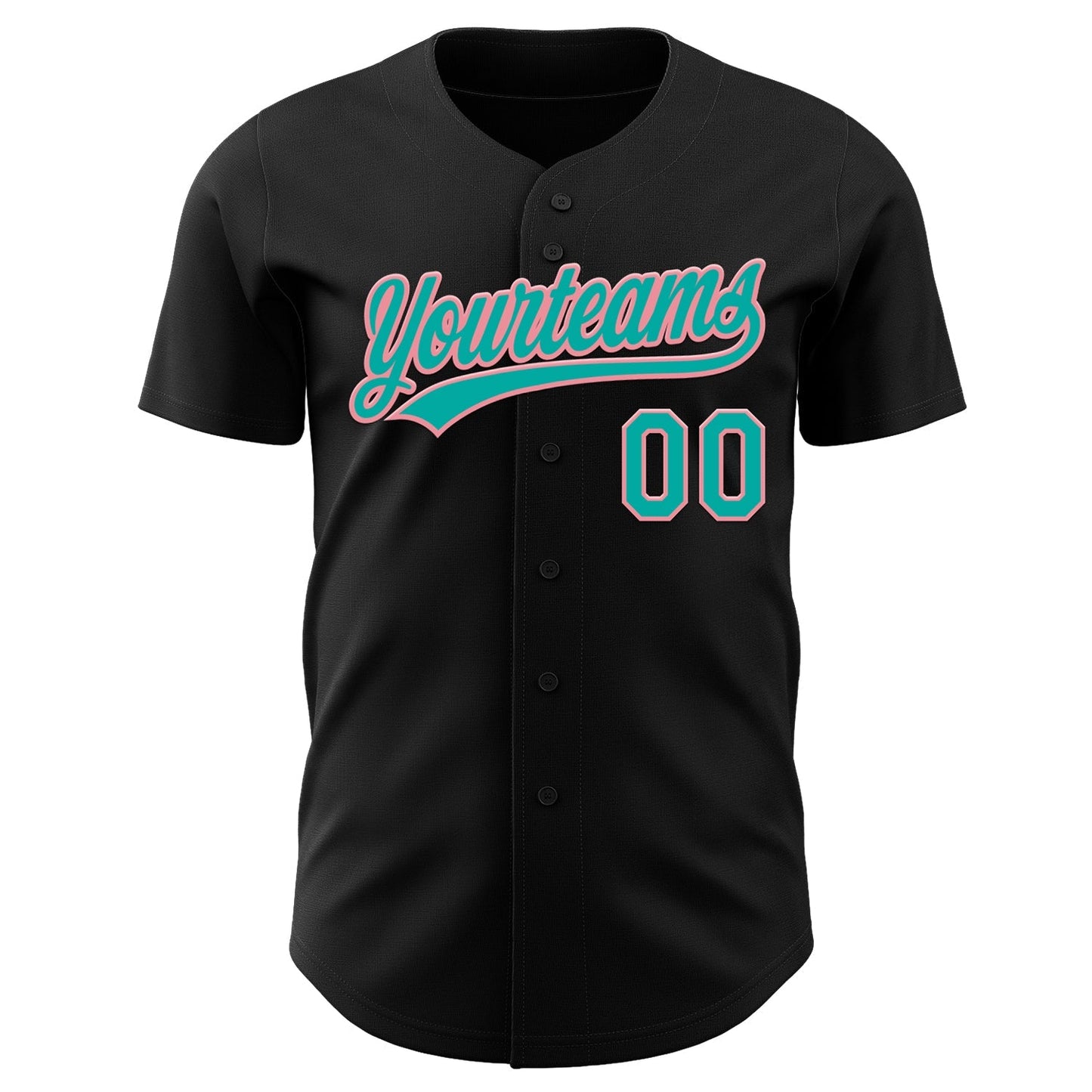 Custom Black Aqua-Medium Pink Authentic Baseball Jersey baseball jersey product view 2