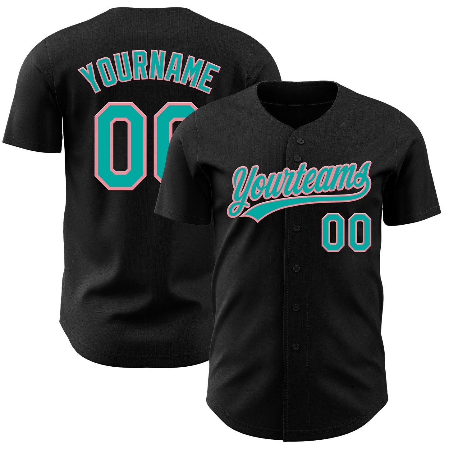 Custom Black Aqua-Medium Pink Authentic Baseball Jersey baseball jersey product view 1