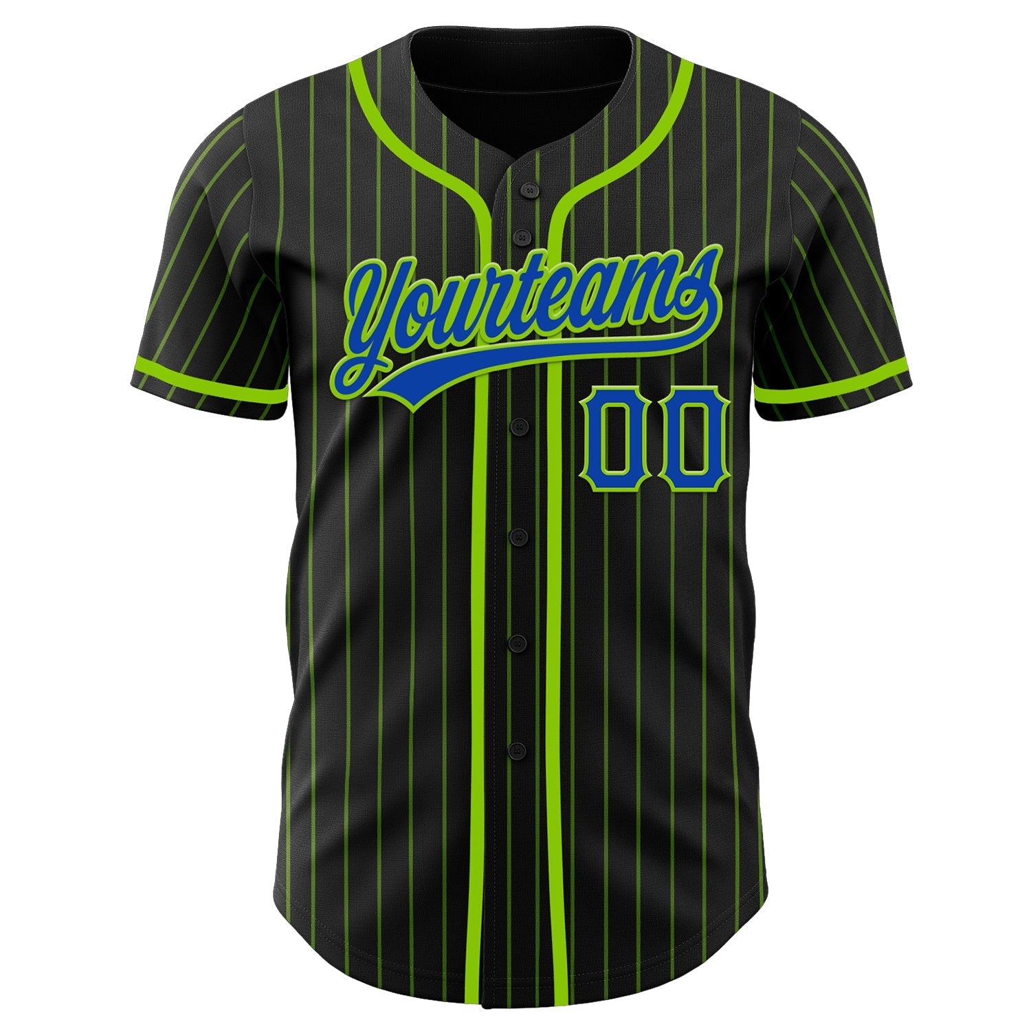 Custom Black Neon Green Pinstripe Thunder Blue Authentic Baseball Jersey baseball jersey product view 2