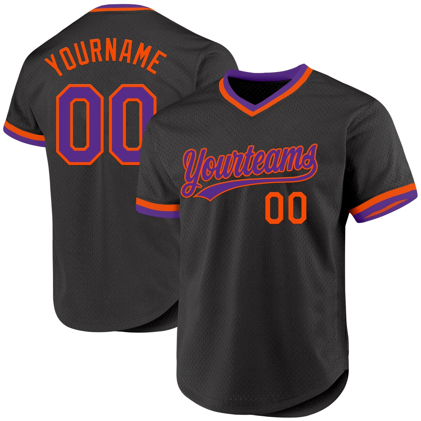 Custom Black Purple-Orange Authentic Throwback Baseball Jersey baseball jersey product view 1