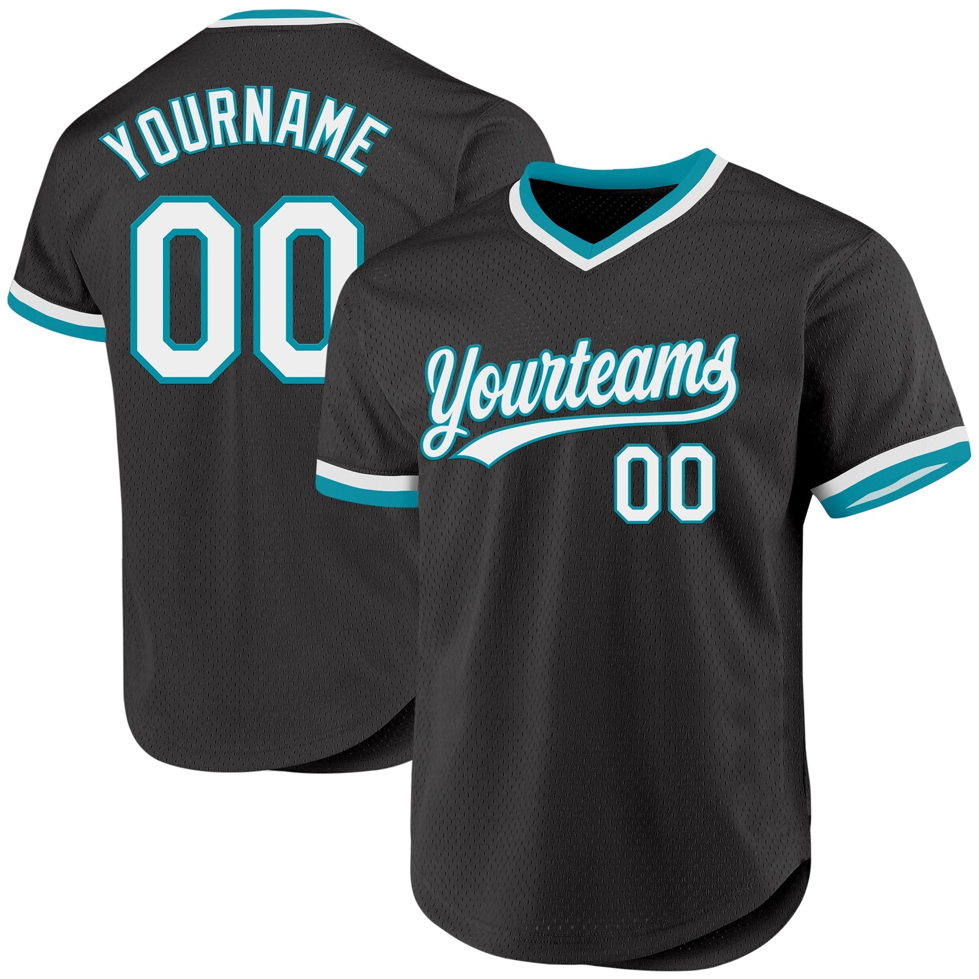 Custom Black White-Teal Authentic Throwback Baseball Jersey baseball jersey product view 1