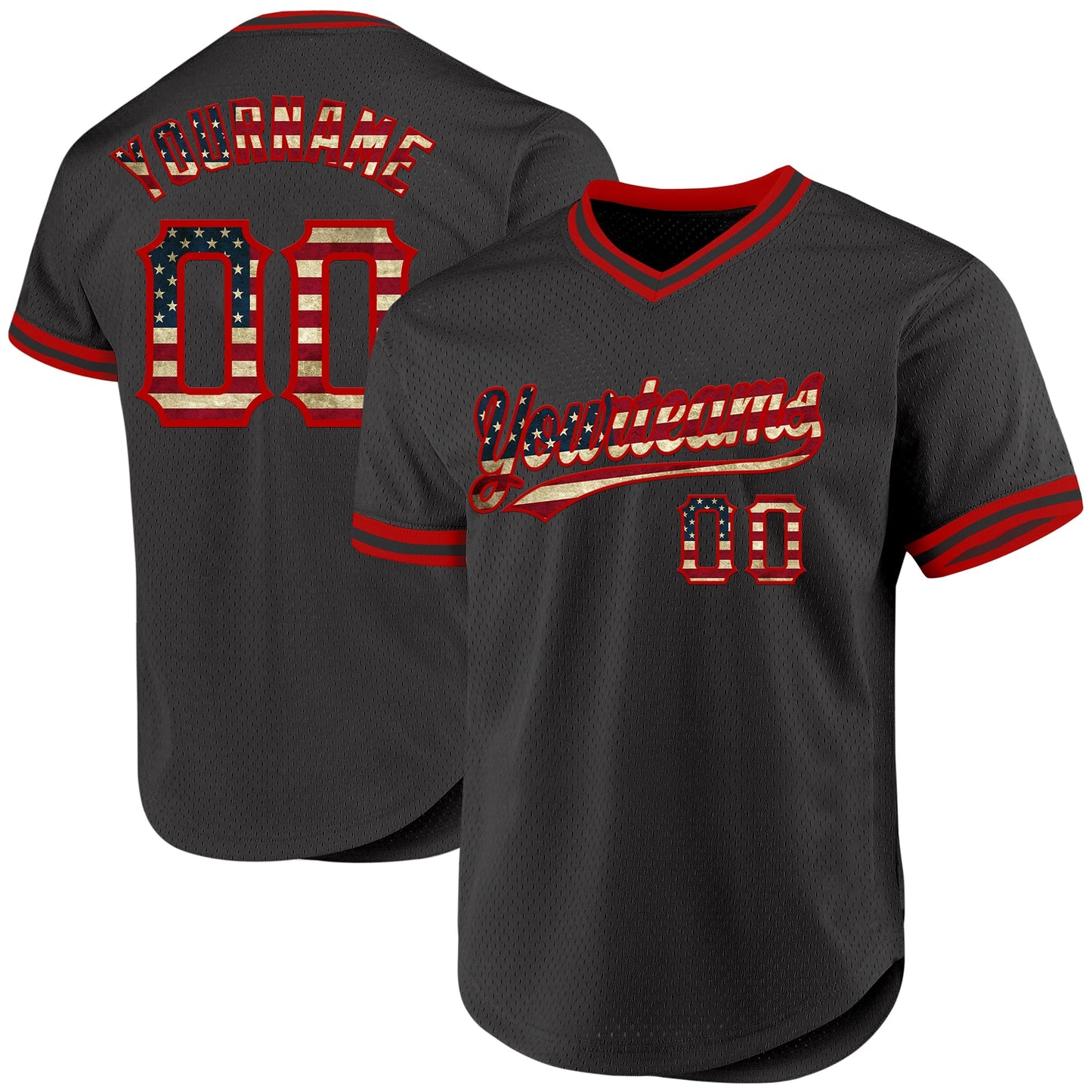 Custom Black Vintage USA Flag-Red Authentic Throwback Baseball Jersey baseball jersey product view 1