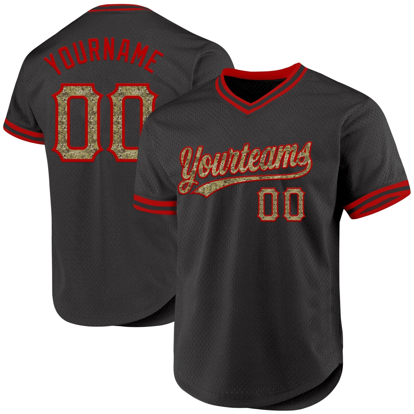 Custom Black Camo-Red Authentic Throwback Baseball Jersey baseball jersey product view 1