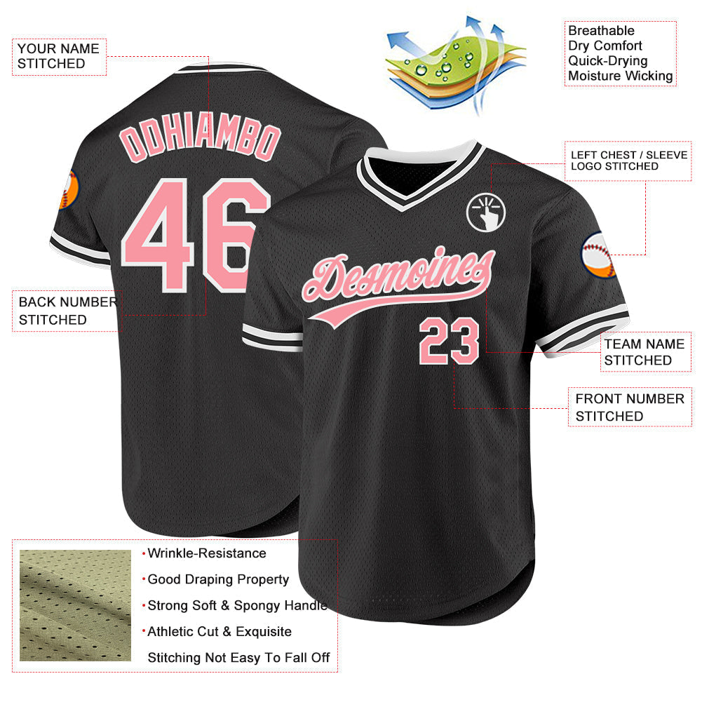 Custom Black Medium Pink-White Authentic Throwback Baseball Jersey baseball jersey product view 3